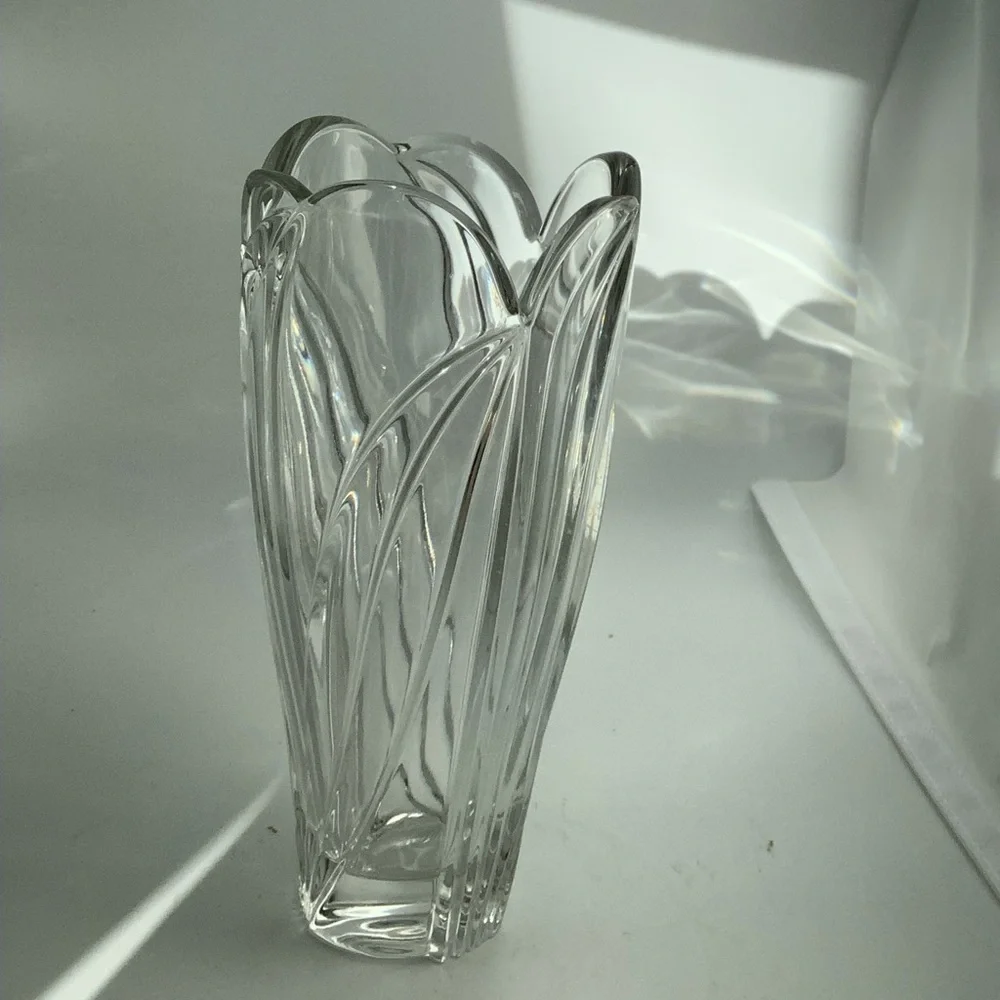Large 10” Fluted Crystal Vase